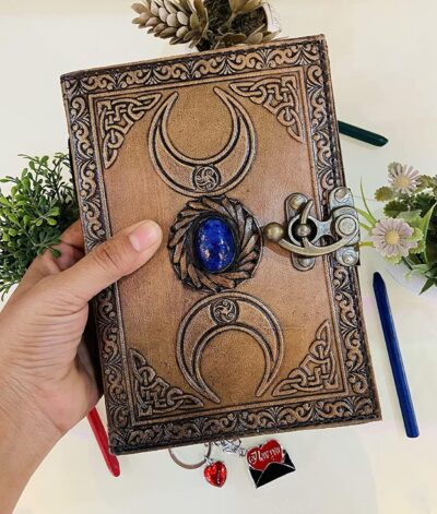 Leather crafter's Handmade Vintage Leather Journal with Semi Precious Stone Lock Closure